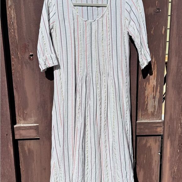BIBA linen dress size 32 metallic linen summer pleated light - Picture 1 of 14